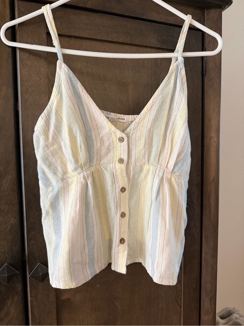 Celebrity Pink Striped Pastel Button-Front Spaghetti Strap Tank Top